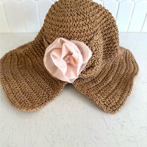 Straw Hat With Blush Colored Handmade Flower